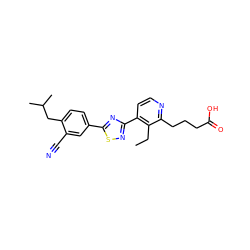 CCc1c(-c2nsc(-c3ccc(CC(C)C)c(C#N)c3)n2)ccnc1CCCC(=O)O ZINC000084687766