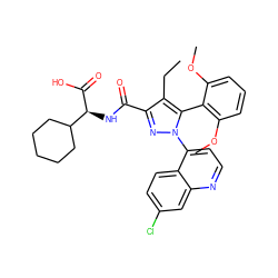 CCc1c(C(=O)N[C@H](C(=O)O)C2CCCCC2)nn(-c2ccnc3cc(Cl)ccc23)c1-c1c(OC)cccc1OC ZINC000169352856