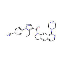 CCc1c(C(=O)N2CCc3cc4ccnc(N5CCNCC5)c4cc32)cnn1-c1ccc(C#N)cc1 ZINC000028526102