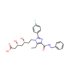 CCc1c(C(=O)NCc2ccccc2)nc(-c2ccc(F)cc2)n1CC[C@@H](O)C[C@@H](O)CC(=O)O ZINC000071295471