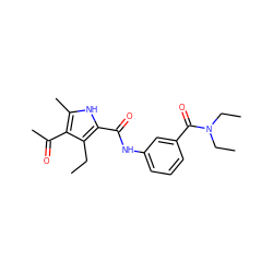 CCc1c(C(=O)Nc2cccc(C(=O)N(CC)CC)c2)[nH]c(C)c1C(C)=O ZINC000051291772