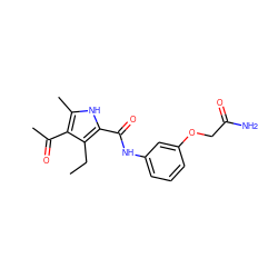 CCc1c(C(=O)Nc2cccc(OCC(N)=O)c2)[nH]c(C)c1C(C)=O ZINC000076516618