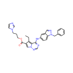 CCc1c(C(=O)OCCCn2ccnc2)cn2ncnc(Nc3ccc4c(cnn4Cc4ccccc4)c3)c12 ZINC000014954102