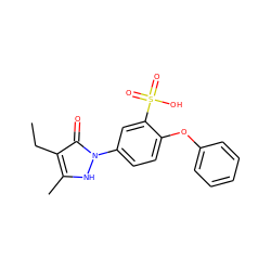 CCc1c(C)[nH]n(-c2ccc(Oc3ccccc3)c(S(=O)(=O)O)c2)c1=O ZINC000006574016