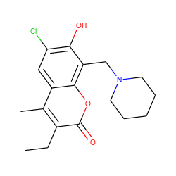 CCc1c(C)c2cc(Cl)c(O)c(CN3CCCCC3)c2oc1=O ZINC000020293035