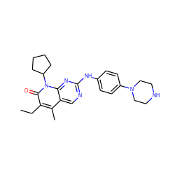 CCc1c(C)c2cnc(Nc3ccc(N4CCNCC4)cc3)nc2n(C2CCCC2)c1=O ZINC000013641548