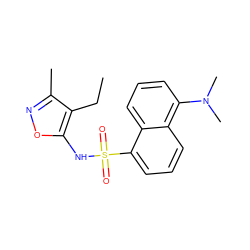 CCc1c(C)noc1NS(=O)(=O)c1cccc2c(N(C)C)cccc12 ZINC000013741069