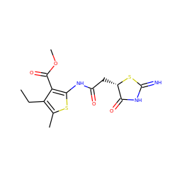 CCc1c(C)sc(NC(=O)C[C@@H]2SC(=N)NC2=O)c1C(=O)OC ZINC000011851758