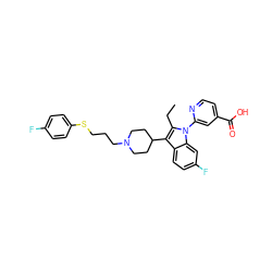 CCc1c(C2CCN(CCCSc3ccc(F)cc3)CC2)c2ccc(F)cc2n1-c1cc(C(=O)O)ccn1 ZINC000299822693