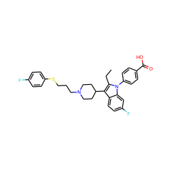 CCc1c(C2CCN(CCCSc3ccc(F)cc3)CC2)c2ccc(F)cc2n1-c1ccc(C(=O)O)cc1 ZINC000115229691