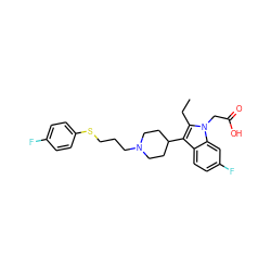 CCc1c(C2CCN(CCCSc3ccc(F)cc3)CC2)c2ccc(F)cc2n1CC(=O)O ZINC000115250370