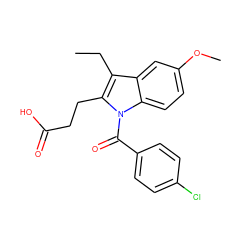 CCc1c(CCC(=O)O)n(C(=O)c2ccc(Cl)cc2)c2ccc(OC)cc12 ZINC000095582284