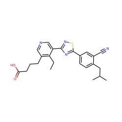 CCc1c(CCCC(=O)O)cncc1-c1nsc(-c2ccc(CC(C)C)c(C#N)c2)n1 ZINC000084690143