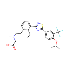 CCc1c(CCN(C)CC(=O)O)cccc1-c1nsc(-c2ccc(OC(C)C)c(C(F)(F)F)c2)n1 ZINC000084688433