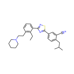 CCc1c(CCN2CCCCC2)cccc1-c1nsc(-c2ccc(CC(C)C)c(C#N)c2)n1 ZINC000084672371