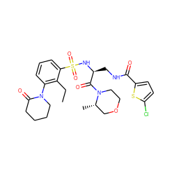 CCc1c(N2CCCCC2=O)cccc1S(=O)(=O)N[C@@H](CNC(=O)c1ccc(Cl)s1)C(=O)N1CCOC[C@@H]1C ZINC000103240242