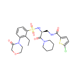 CCc1c(N2CCOCC2=O)cccc1S(=O)(=O)N[C@@H](CNC(=O)c1ccc(Cl)s1)C(=O)N1CCCCC1 ZINC000103240181