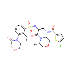 CCc1c(N2CCOCC2=O)cccc1S(=O)(=O)N[C@@H](CNC(=O)c1ccc(Cl)s1)C(=O)N1CCOC[C@@H]1C ZINC000103240247