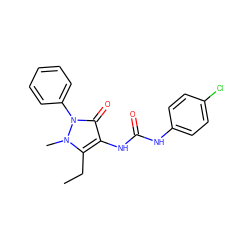 CCc1c(NC(=O)Nc2ccc(Cl)cc2)c(=O)n(-c2ccccc2)n1C ZINC000038157799