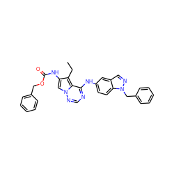 CCc1c(NC(=O)OCc2ccccc2)cn2ncnc(Nc3ccc4c(cnn4Cc4ccccc4)c3)c12 ZINC000003961198