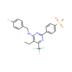 CCc1c(NCc2ccc(F)cc2)nc(-c2ccc(S(C)(=O)=O)cc2)nc1C(F)(F)F ZINC000029131958