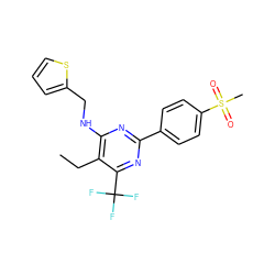 CCc1c(NCc2cccs2)nc(-c2ccc(S(C)(=O)=O)cc2)nc1C(F)(F)F ZINC000029132115