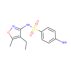 CCc1c(NS(=O)(=O)c2ccc(N)cc2)noc1C ZINC000029550404