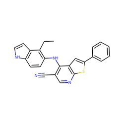 CCc1c(Nc2c(C#N)cnc3sc(-c4ccccc4)cc23)ccc2[nH]ccc12 ZINC000029046694