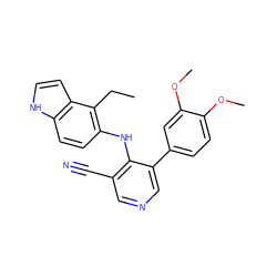 CCc1c(Nc2c(C#N)cncc2-c2ccc(OC)c(OC)c2)ccc2[nH]ccc12 ZINC000040952614