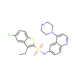 CCc1c(S(=O)(=O)Nc2ccc3nccc(N4CCNCC4)c3c2)sc2ccc(Cl)cc12 ZINC000026736176