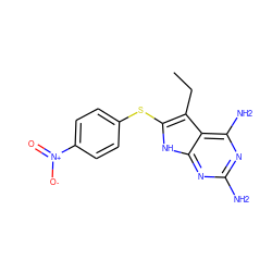 CCc1c(Sc2ccc([N+](=O)[O-])cc2)[nH]c2nc(N)nc(N)c12 ZINC000014967417