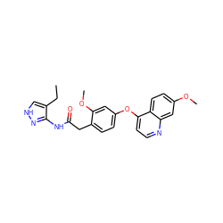 CCc1c[nH]nc1NC(=O)Cc1ccc(Oc2ccnc3cc(OC)ccc23)cc1OC ZINC000084632272