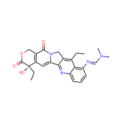 CCc1c2c(nc3cccc(/N=C/N(C)C)c13)-c1cc3c(c(=O)n1C2)COC(=O)[C@]3(O)CC ZINC000101263716