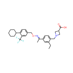 CCc1cc(/C(C)=N/OCc2ccc(C3CCCCC3)c(C(F)(F)F)c2)ccc1CN1CC(C(=O)O)C1 ZINC000006717453