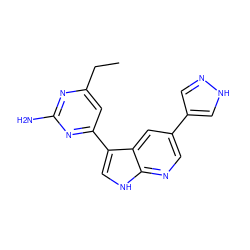 CCc1cc(-c2c[nH]c3ncc(-c4cn[nH]c4)cc23)nc(N)n1 ZINC000116641670