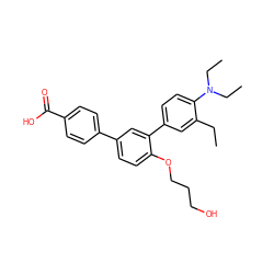 CCc1cc(-c2cc(-c3ccc(C(=O)O)cc3)ccc2OCCCO)ccc1N(CC)CC ZINC000113701675