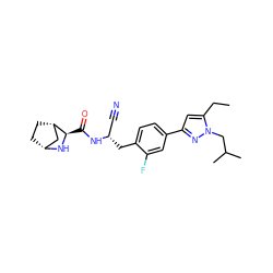 CCc1cc(-c2ccc(C[C@@H](C#N)NC(=O)[C@H]3N[C@@H]4CC[C@H]3C4)c(F)c2)nn1CC(C)C ZINC000219313114