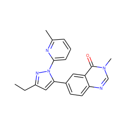 CCc1cc(-c2ccc3ncn(C)c(=O)c3c2)n(-c2cccc(C)n2)n1 ZINC000084602303