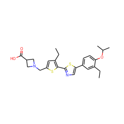 CCc1cc(-c2cnc(-c3sc(CN4CC(C(=O)O)C4)cc3CC)s2)ccc1OC(C)C ZINC000084636026