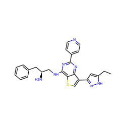 CCc1cc(-c2csc3c(NC[C@@H](N)Cc4ccccc4)nc(-c4ccncc4)nc23)n[nH]1 ZINC000223695208