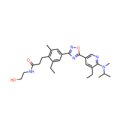 CCc1cc(-c2nc(-c3cc(C)c(CCC(=O)NCCO)c(CC)c3)no2)cnc1N(C)C(C)C ZINC000115443355