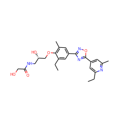 CCc1cc(-c2nc(-c3cc(C)c(OC[C@@H](O)CNC(=O)CO)c(CC)c3)no2)cc(C)n1 ZINC000103241779