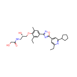 CCc1cc(-c2nc(-c3cc(C)c(OC[C@@H](O)CNC(=O)CO)c(CC)c3)no2)cc(C2CCCC2)n1 ZINC000103244007