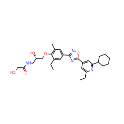 CCc1cc(-c2nc(-c3cc(C)c(OC[C@@H](O)CNC(=O)CO)c(CC)c3)no2)cc(C2CCCCC2)n1 ZINC000103244009