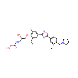 CCc1cc(-c2nc(-c3cc(C)c(OC[C@@H](O)CNC(=O)CO)c(CC)c3)no2)ccc1CN1CCCC1 ZINC000115398191