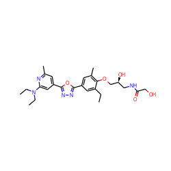 CCc1cc(-c2nnc(-c3cc(C)nc(N(CC)CC)c3)o2)cc(C)c1OC[C@@H](O)CNC(=O)CO ZINC000103244019