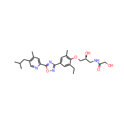 CCc1cc(-c2noc(-c3cc(C)c(CC(C)C)cn3)n2)cc(C)c1OC[C@@H](O)CNC(=O)CO ZINC000043207547