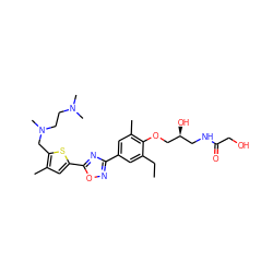 CCc1cc(-c2noc(-c3cc(C)c(CN(C)CCN(C)C)s3)n2)cc(C)c1OC[C@@H](O)CNC(=O)CO ZINC000653856807