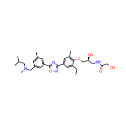 CCc1cc(-c2noc(-c3cc(C)cc(CN(C)CC(C)C)c3)n2)cc(C)c1OC[C@@H](O)CNC(=O)CO ZINC000115397270