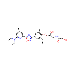 CCc1cc(-c2noc(-c3cc(C)cc(N(CC)CC)n3)n2)cc(C)c1OC[C@@H](O)CNC(=O)CO ZINC000103244024